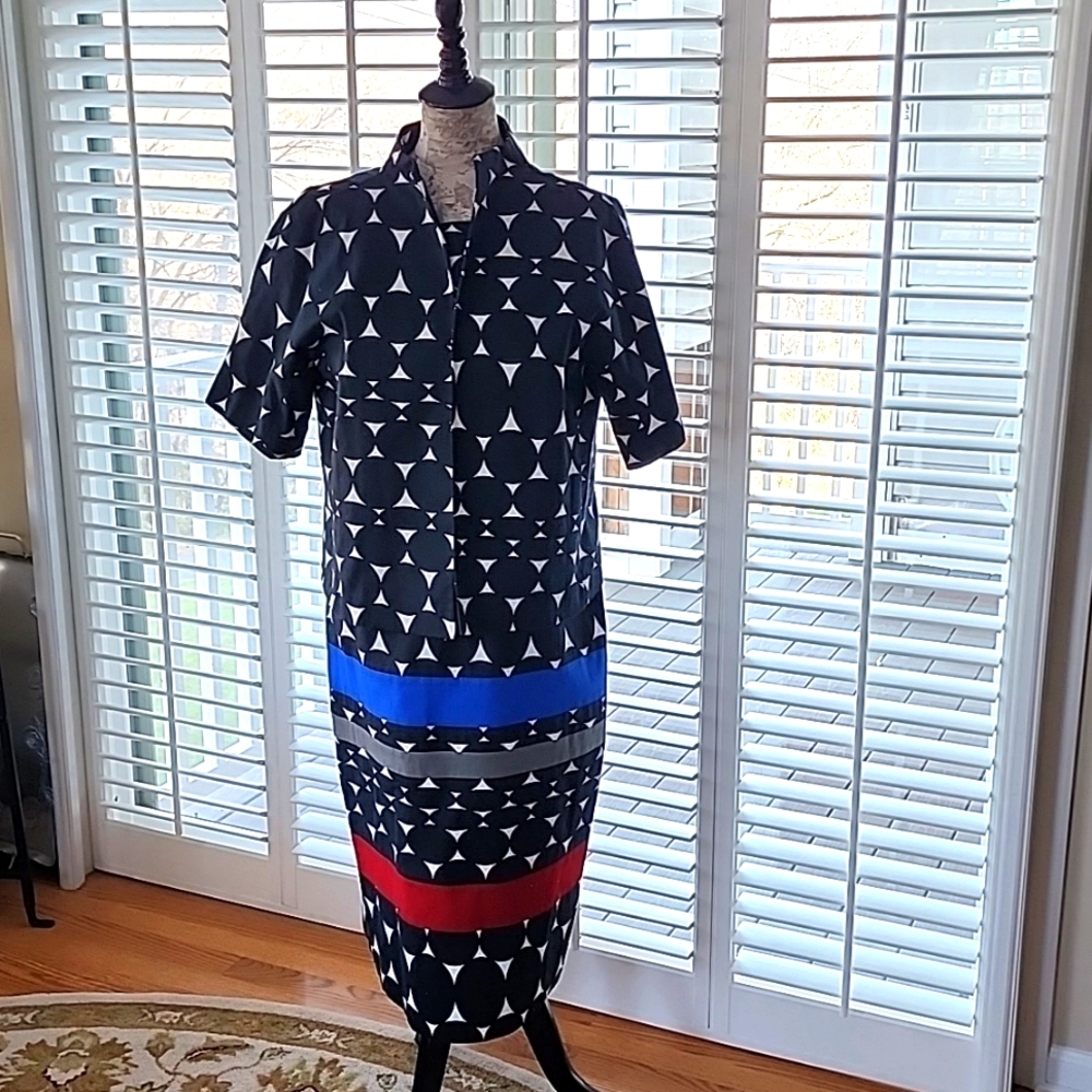 Ashro Geometric Print Cotton Dress and Jacket - Size 16W